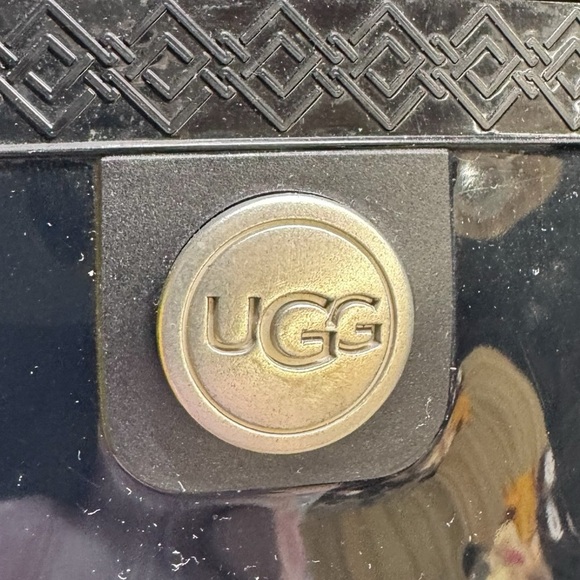 UGG Black Glossy Mid Rain Boots Fleece Lined Pre-Loved - Picture 5 of 13